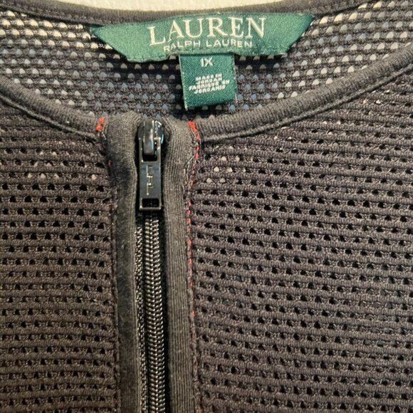 Lauren Ralph Lauren Red & Black Striped Mesh Back Zip Short Sleeve Top 1X - Picture 4 of 5